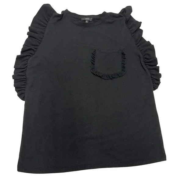 Anthropologie DREW Top Womens X Small Black Ruffle Pocket Short Sleeve T‎ Shirt - Picture 2 of 8